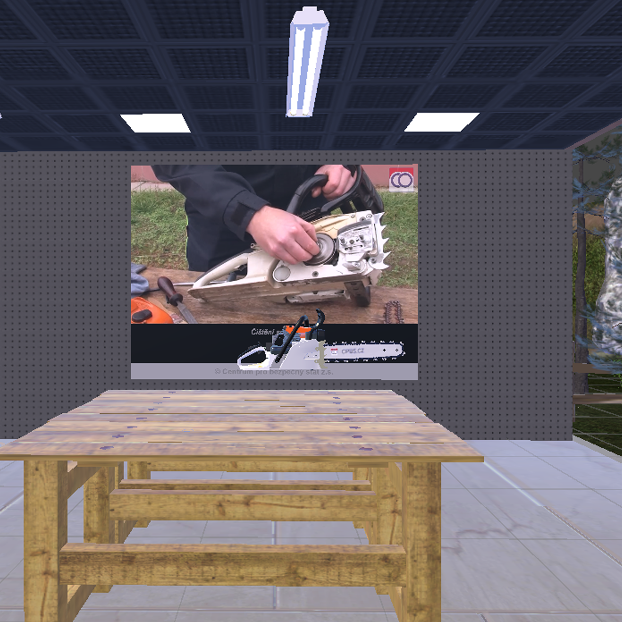 Snímek z aplikace VR údržba motorových pil